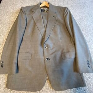 Johnny Carson Vintage‎ Houndstooth Suit Mens 44R Tan Brown 2 Piece 36"x31"